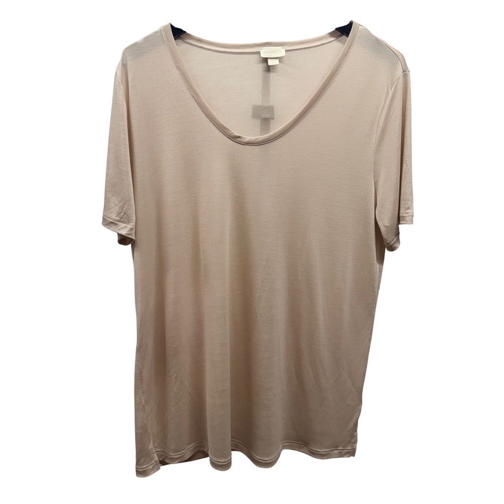 Hanro Women's Medium Tencel Lyocell Scoop Neck Short Sleeve Relaxed Beige Top